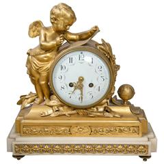 Antique French Dore Bronze Figural Clock