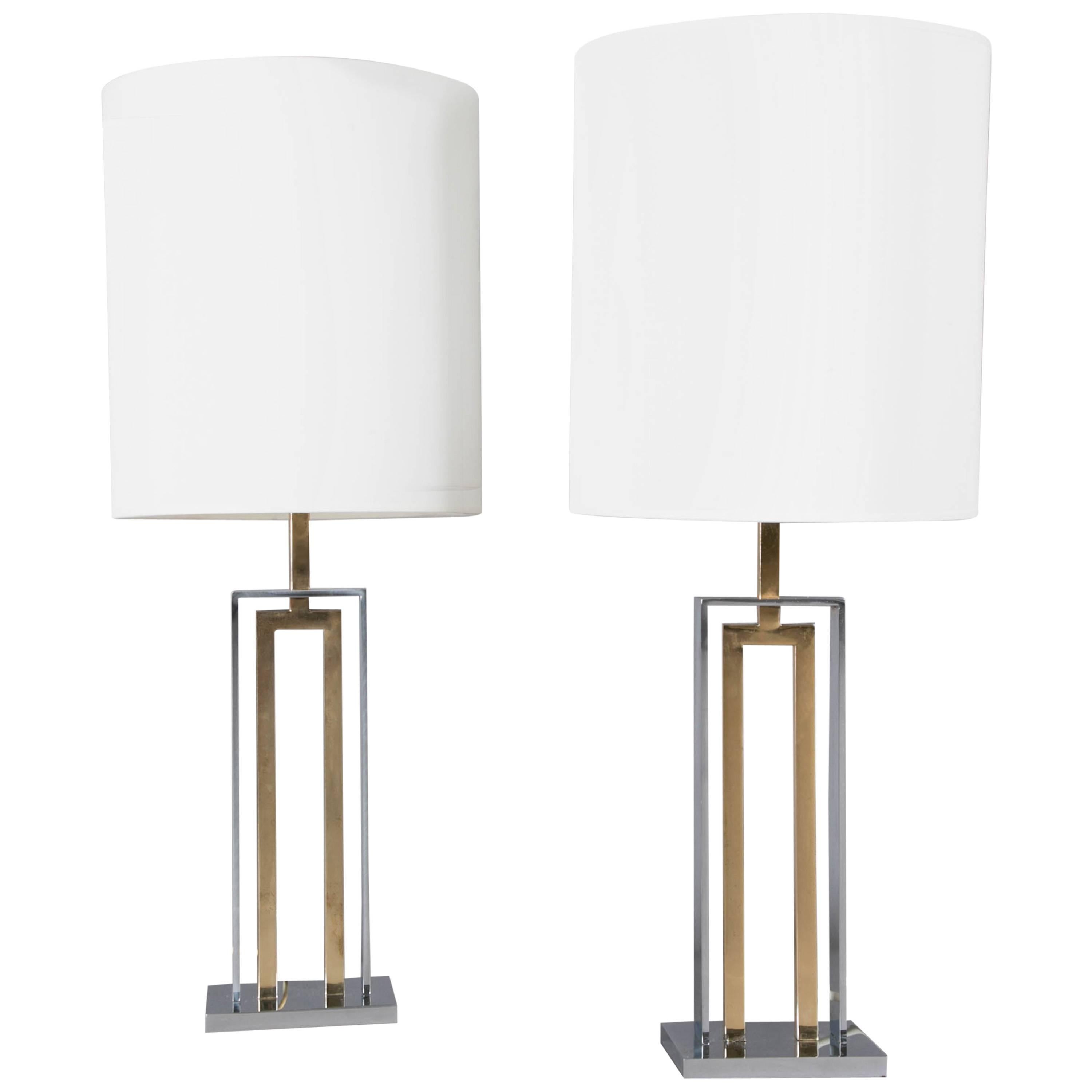 Pair of Brass and Steel Table Lamps by Romeo Rega, 1970s For Sale