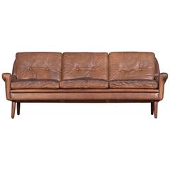 Danish Three-Seater Sofa in Light Brown Leather by Skipper Furniture, 1950s