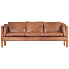 Used Danish Three-Seater Sofa in Camel Coloured Leather, 1960s