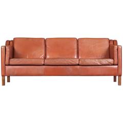 Retro Danish Three-Seater Sofa in Rich Tan Leather, 1960s