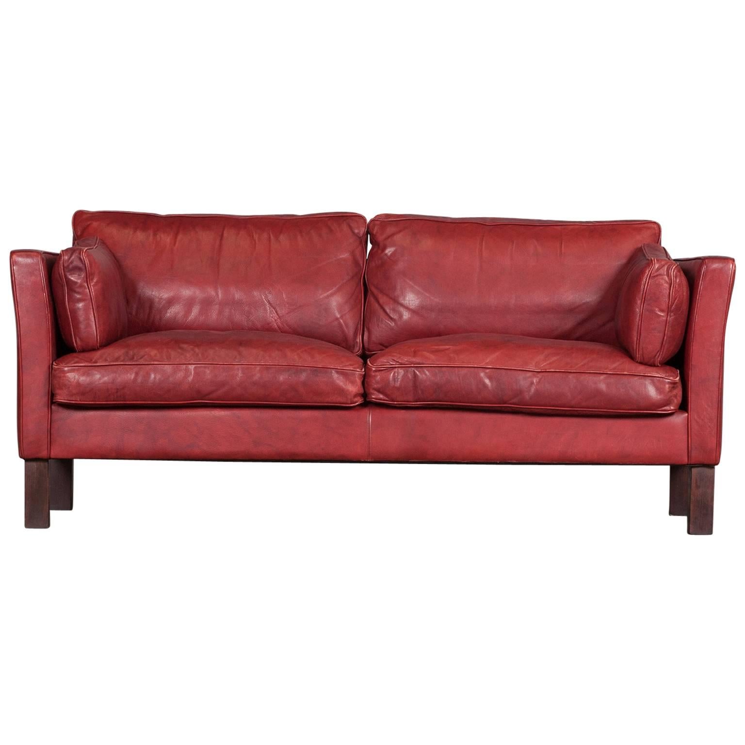 Danish Two-Seater Sofa in Cherry Red Leather by Arne Norell, 1960s