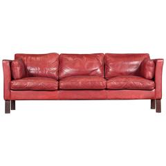Danish Three-Seater Sofa in Cherry Red Leather by Arne Norell, 1960s