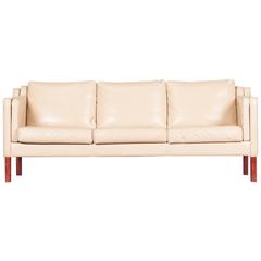 Danish Three-Seater Sofa in Ivory-White Leather, 1960s