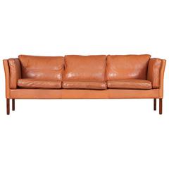 Retro Danish Three-Seater Golden Brown Leather Sofa, 1960s
