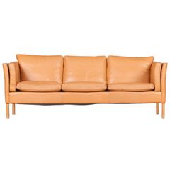Retro Danish Three-Seater Sofa in Honey Tan Leather, 1960s