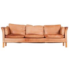 Danish Three-Seater Sofa with Light Tan Leather, 1960s