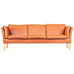 Danish Three-Seater Sofa in Tan Leather, 1960s