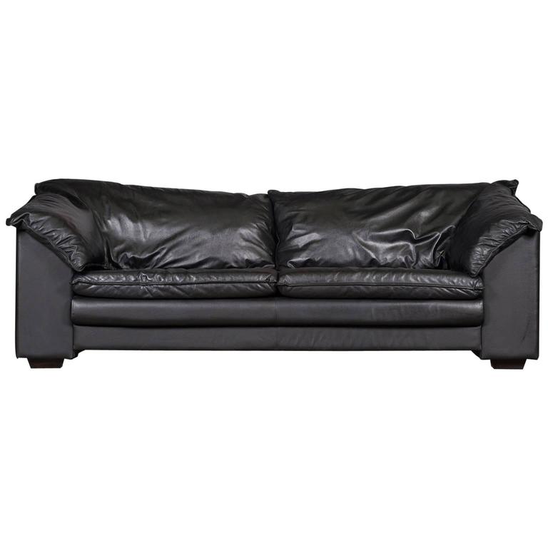 Italian Three-Seater Sofa in Black Leather by Skalma, 1980s at 1stDibs