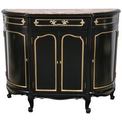 Antique Ebonized Marble Louis XV Style Top Demilune Cabinet