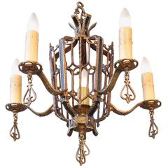 1920s Ornate Six-Light Chandelier with Central Light