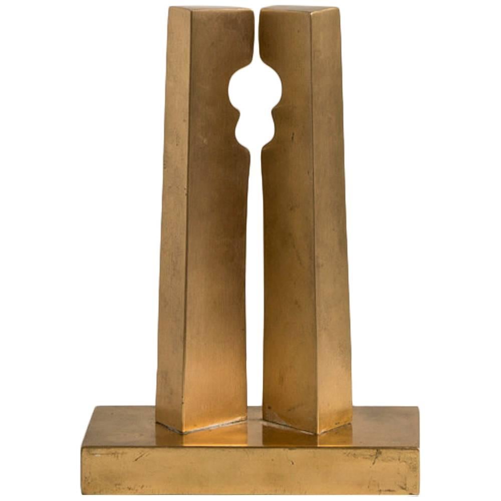 Brass Modernist Sculpture Signed