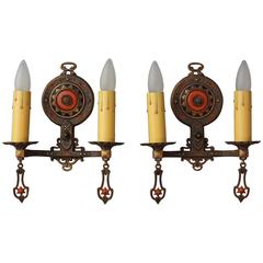 1920s Pair of Spanish Revival Two-Light Sconces