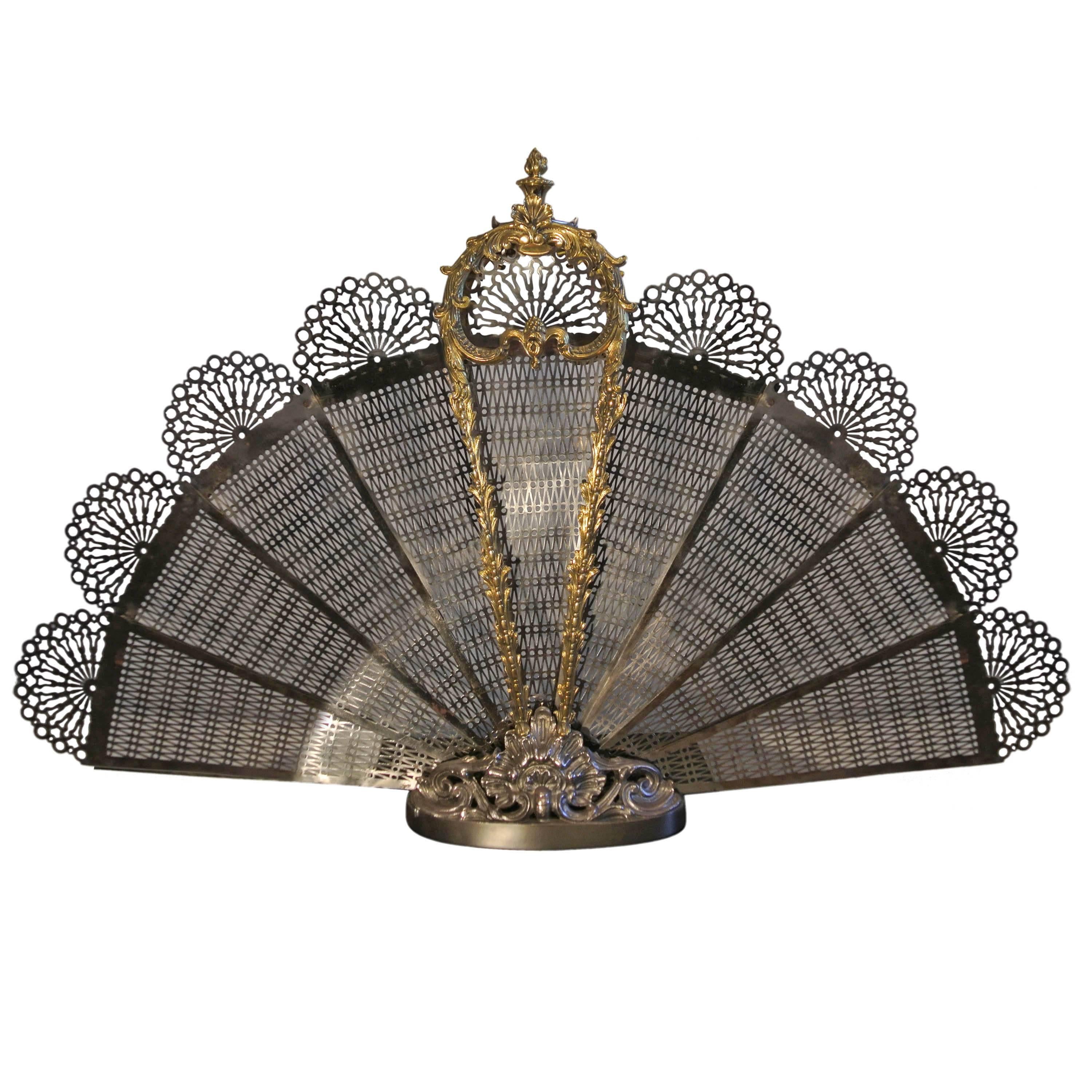 Exceptional Bronze and Iron Fire Place Screen in a Peacock Fan Design