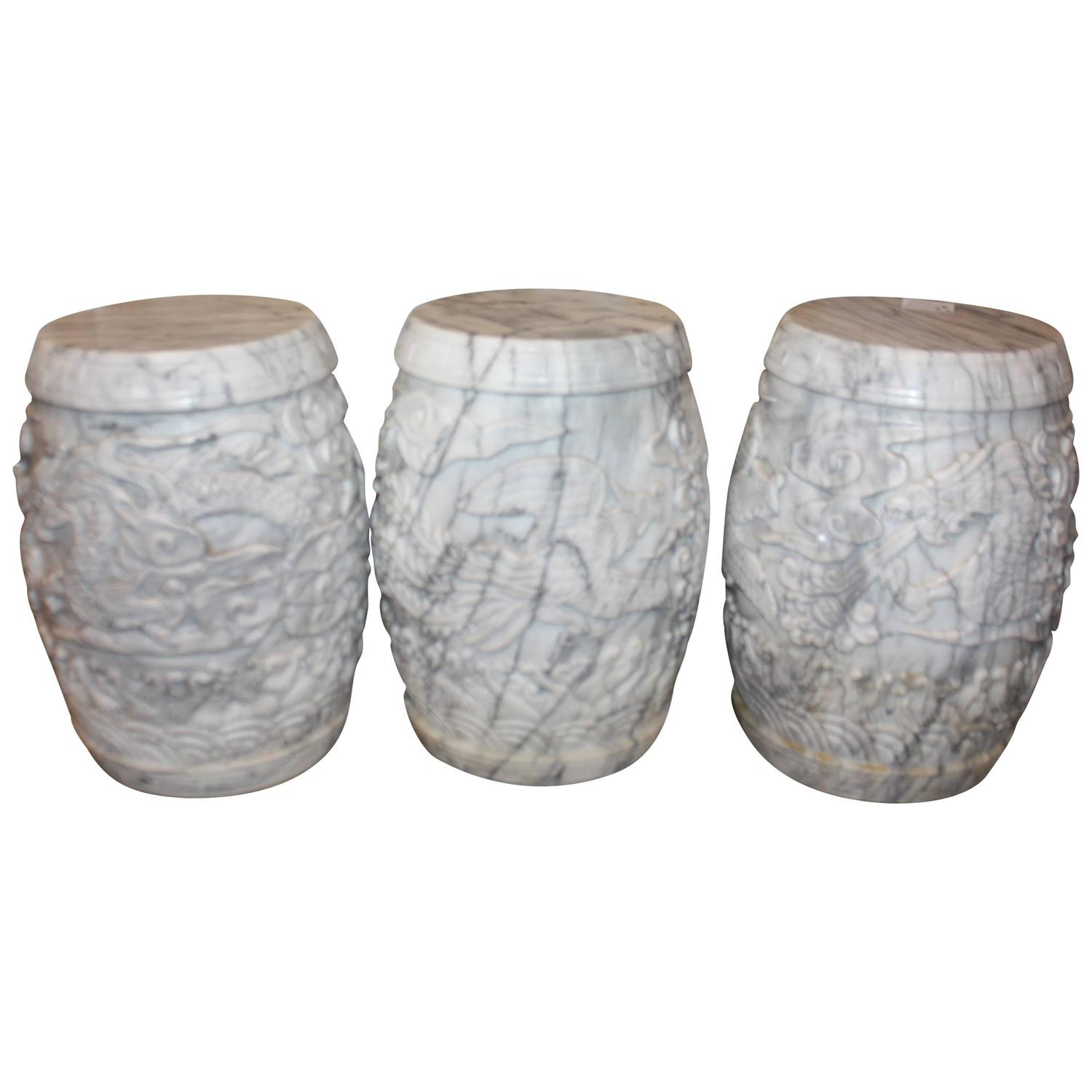 Set of Three Carved Marble Garden Stools at 1stdibs