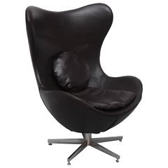 Leather Egg Chair in Arne Jacobsen Style, Denmark, 1960s SATURDAY SALE 1