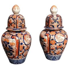Antique Pair of Imari Lidded Ginger Jars