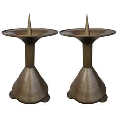 Antique Pair of Hammered Copper Candlesticks or Candleholders, "Amsterdam School"