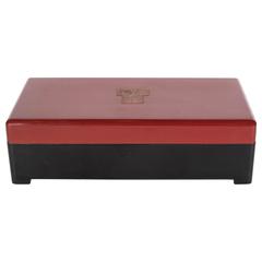 Streamlined Art Deco Bakelite Box with Burgundy Top with Cubist Detail 11