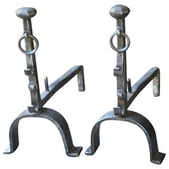 Antique 18th Century Wrought Iron Andirons, Firedogs