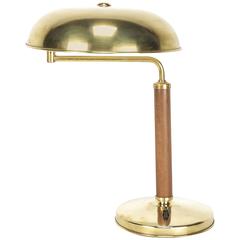Swiss Bauhaus Desk Lamp Brass & Oak by AMBA 1940