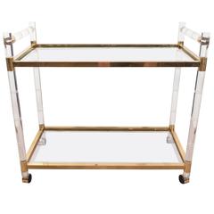 Charles Hollis Jones Faux Bamboo Bar Cart in Lucite and Brass