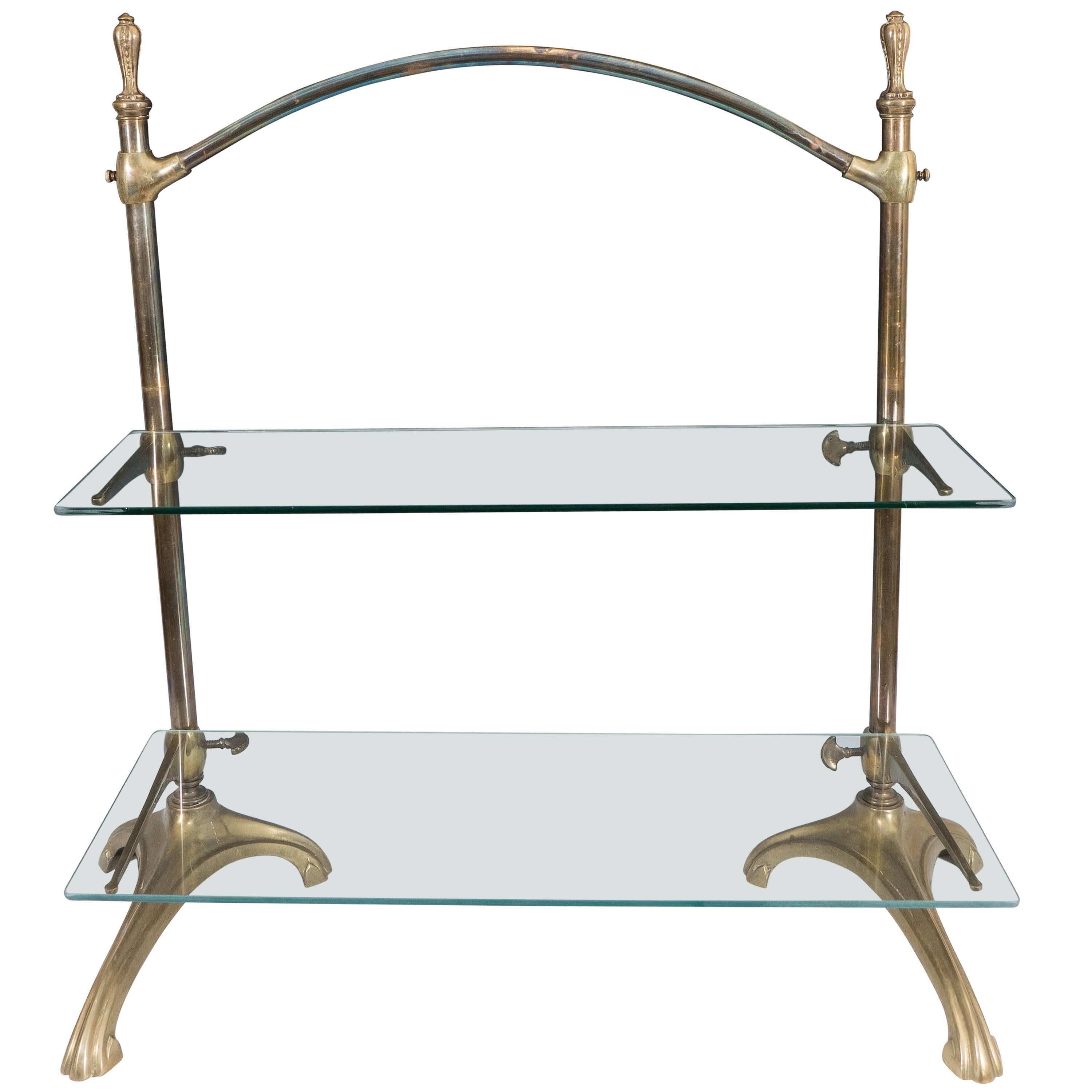 French Art Deco Brass and Glass Two-Tier Display Shelf