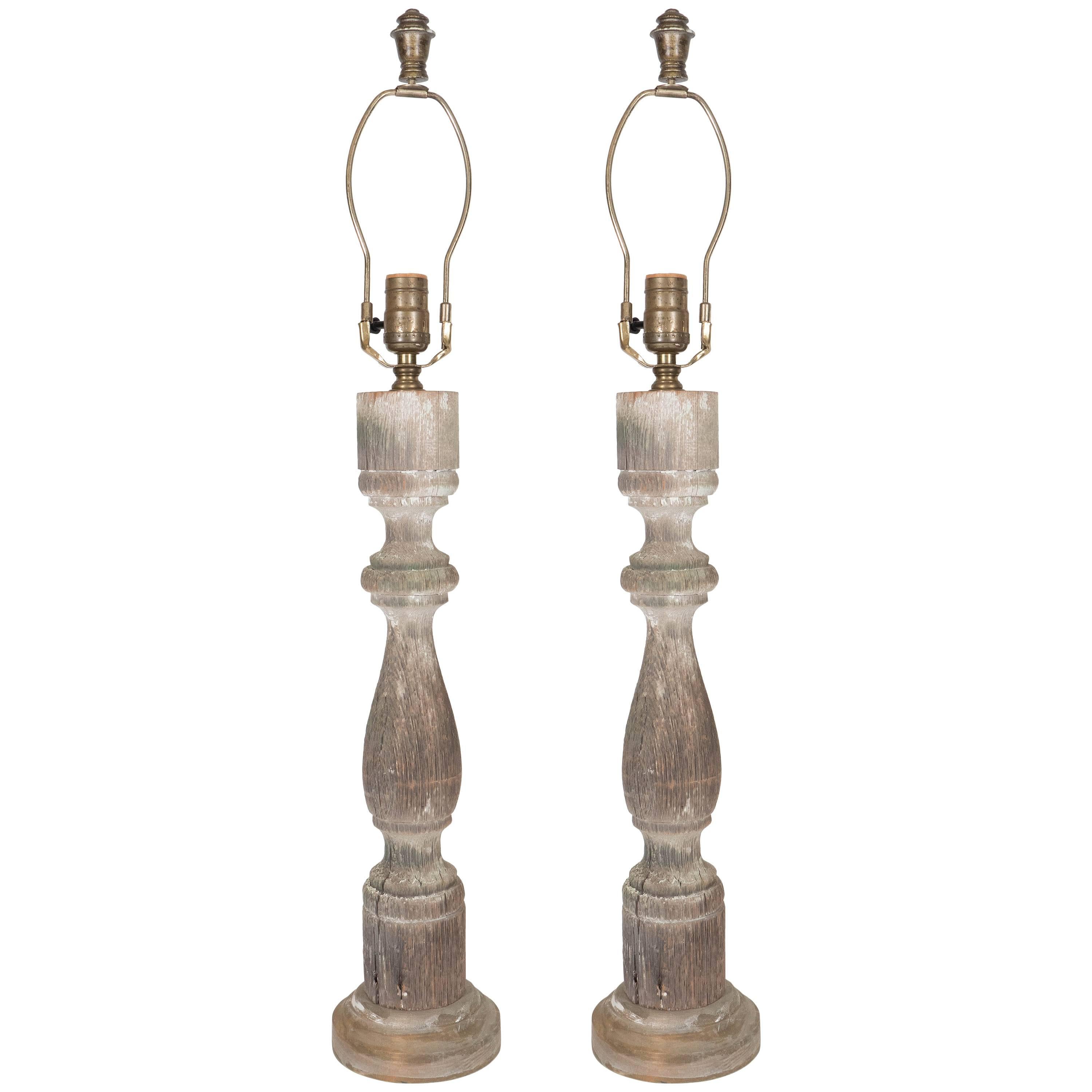 Pair of Antique Weathered Baluster Lamps