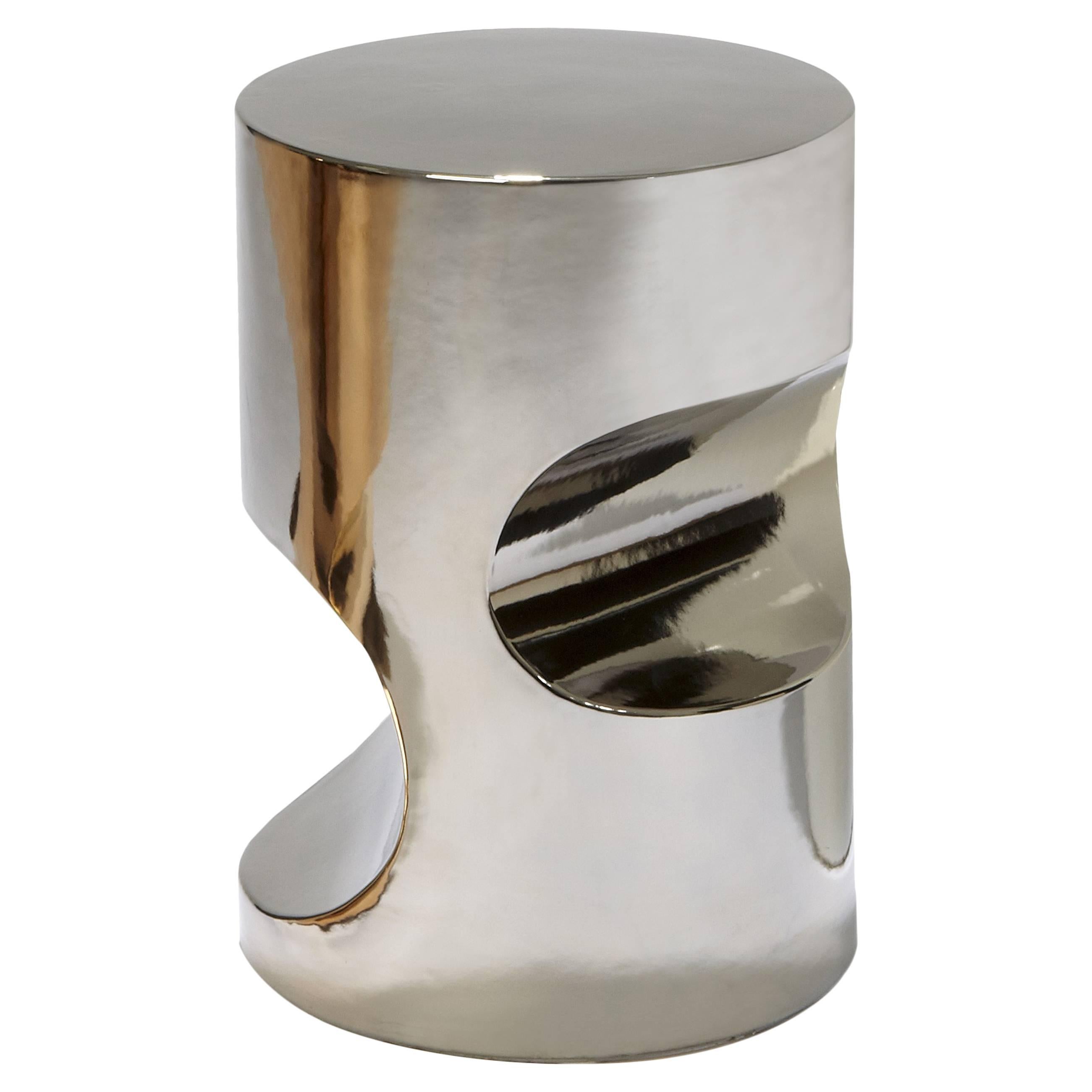 Platinum-Toned Ceramic Stool Fétiche by Hervé Langlais France