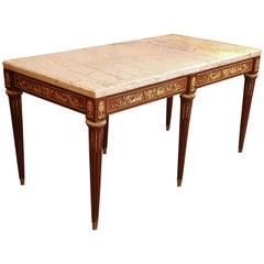 French Louis XVI Style Salon Table with Gilt Bronze Ormolu and Marble Top