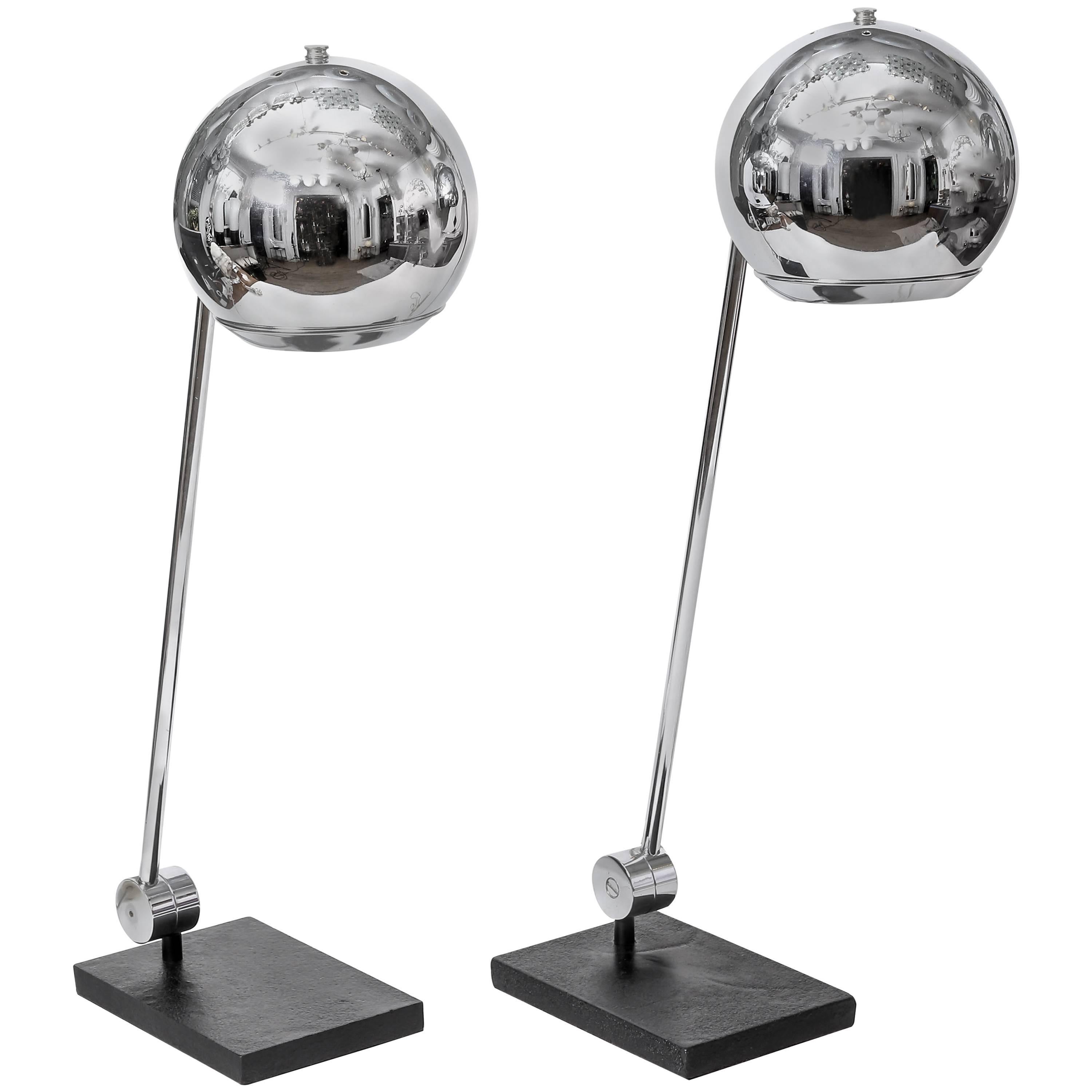 Pair of Polished Metal Orb Table Lamps by Robert Sonneman