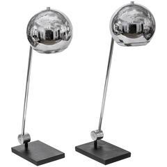 Pair of Polished Metal Orb Table Lamps by Robert Sonneman 9