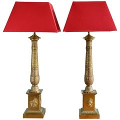 Antique Pair of Brass Table Lamps
