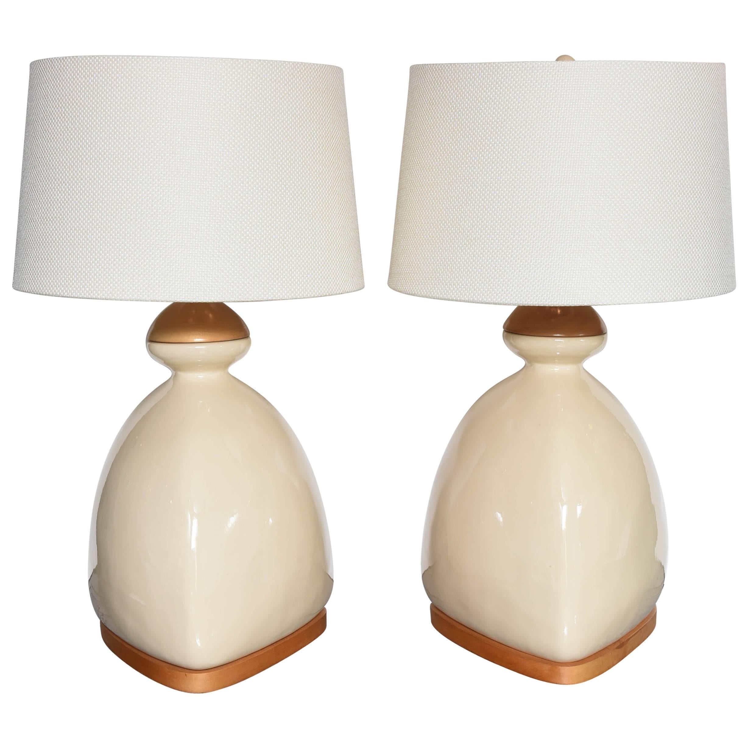 SALE!SALE! SALE! PR/Scandinavian Table Lamps Modernism, Beche Ceramic  and wood For Sale