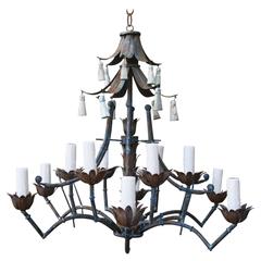 Italian (12) Light Chinoiserie Painted Chandelier