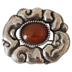 Thorvald Bindesbøll Silver Brooch with Stone