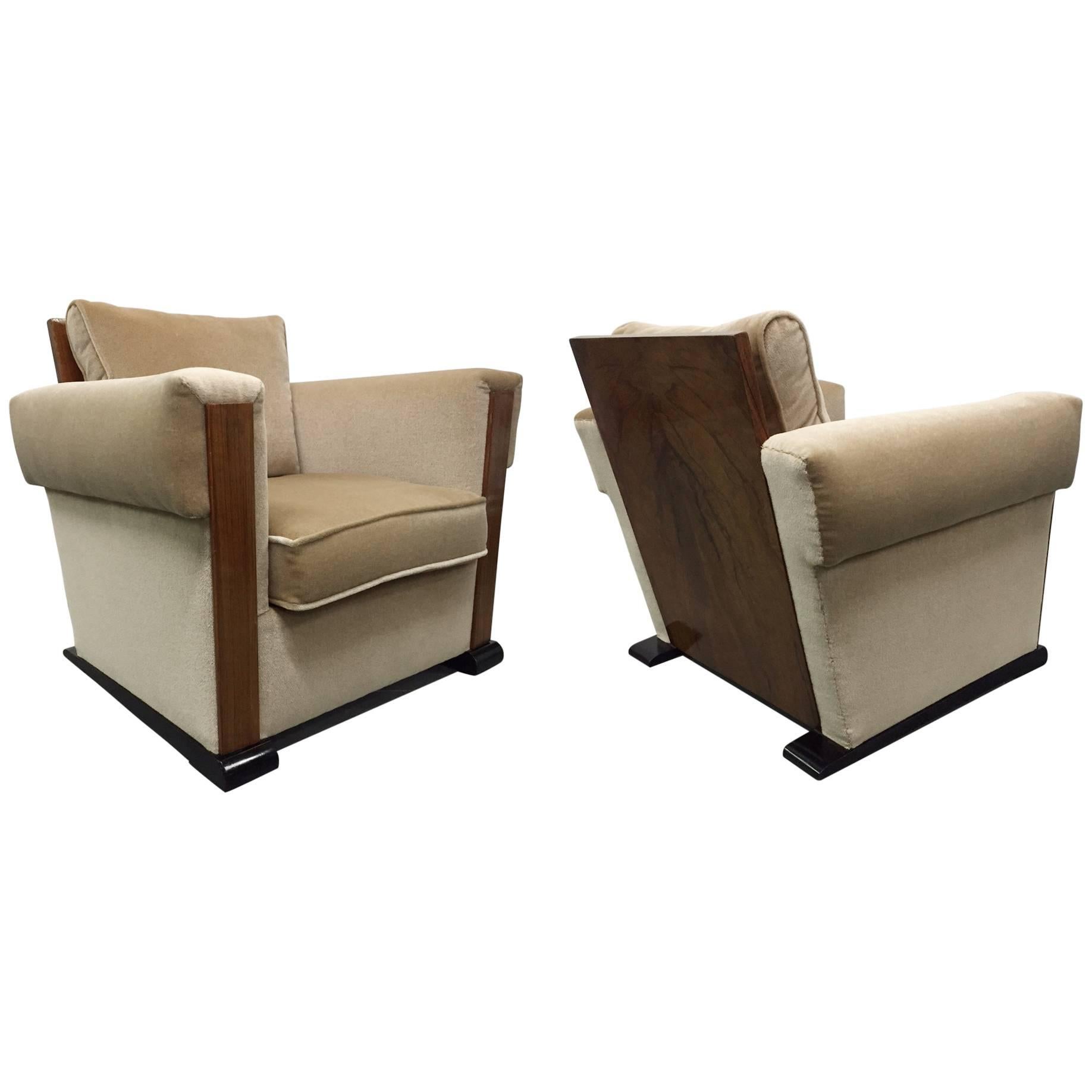 Pair of French Art Deco Lounge Chairs in Mohair