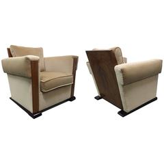 Pair of French Art Deco Lounge Chairs in Mohair 1