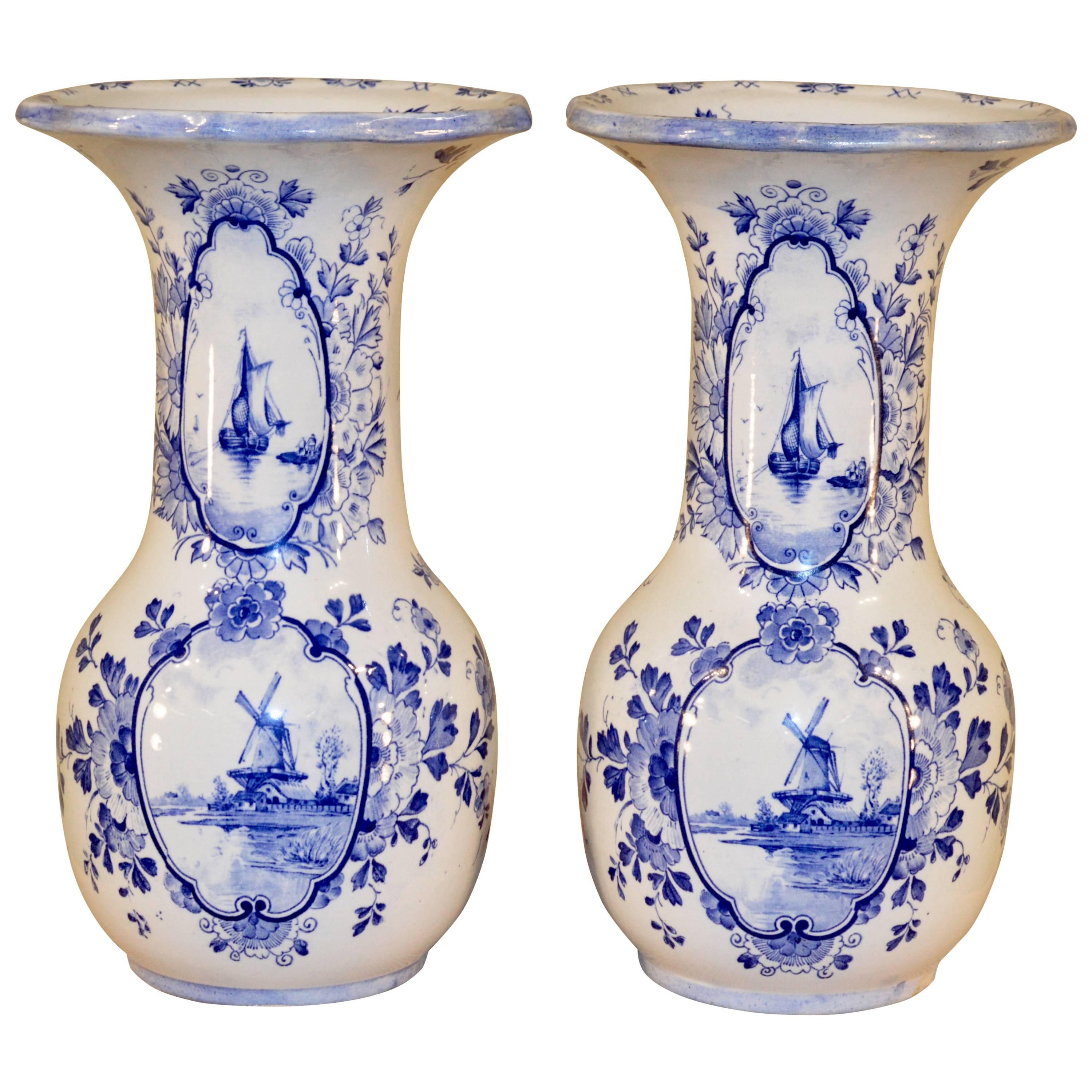 19th Century Pair of English Delft Vases