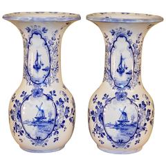 19th Century Pair of English Delft Vases
