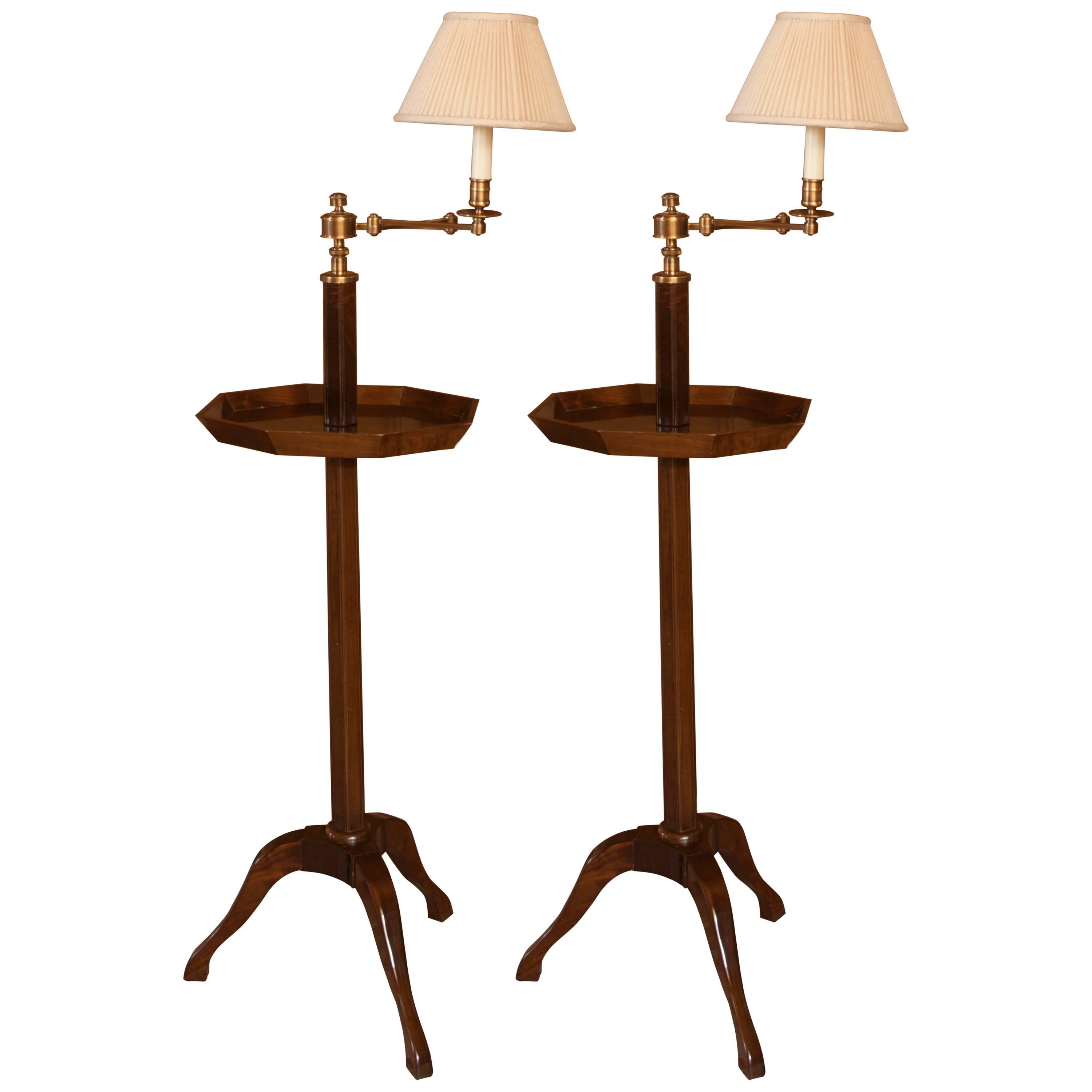 Pair of Mahogany and Brass Swing-Arm Lamp Tables