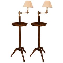 Vintage Pair of Mahogany and Brass Swing-Arm Lamp Tables