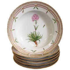 Six Royal Copenhagen Flora Danica Deep Plates