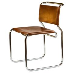 Cantilevered Chrome and Leather Chair