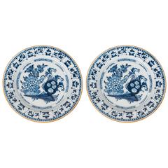 Pair Antique Delft Blue and White Chargers