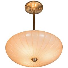 Elegant Art Deco Alabaster Dome Chandelier with Brass Fittings
