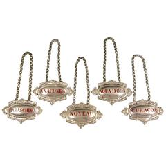 Set of Five Victorian Cast Silver Liqueur Labels