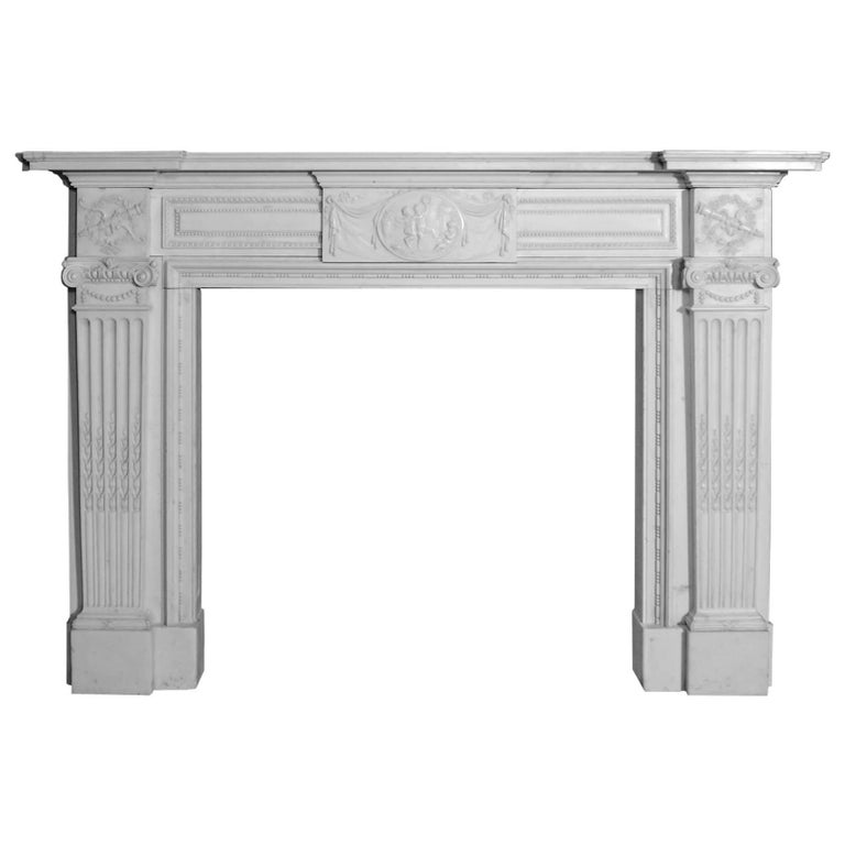Antique 19th Century White Statuary Marble Fireplace Mantel at 1stDibs