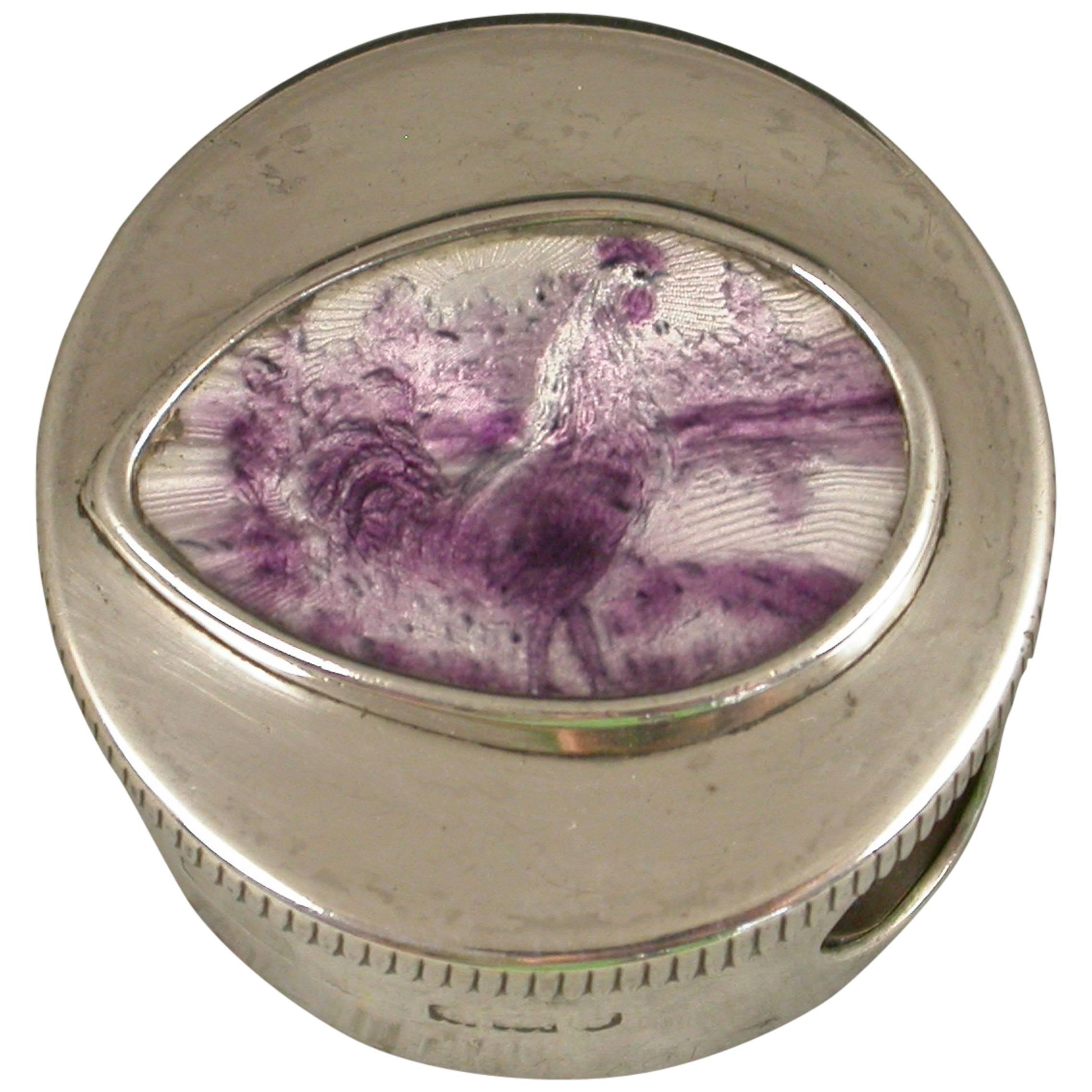 George V Antique Silver and Enamel Cockerel Pocket Pencil Sharpener