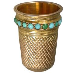 Antique Early 19th Century English Gold Thimble Set with Turquoise